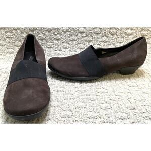 Arche Shoes Womens 8.5 Brown Nubuck Suede Black Elastic Low Heel Pumps